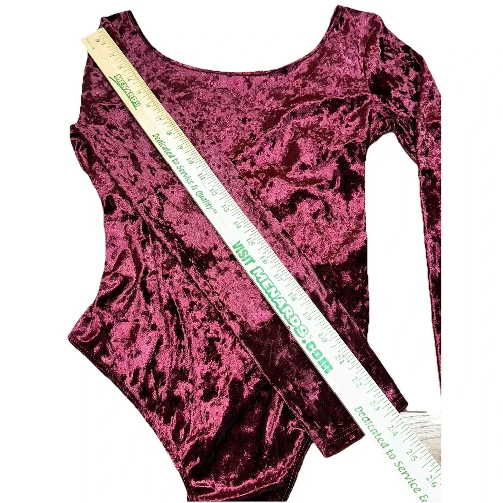 Lush Crushed Velvet Long Sleeve Bodysuit Burgundy Wine Holiday Party Women's L - Picture 6 of 10